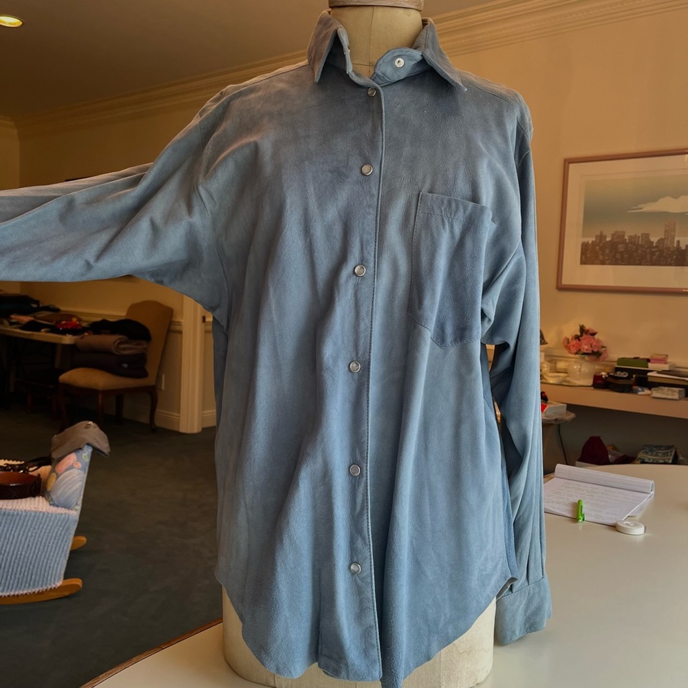 Bergdorf Goodman Blue-Gray Suede Button Down